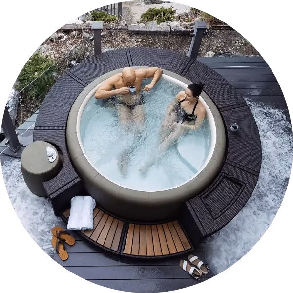 Softub use in any weather — overhead view with surround