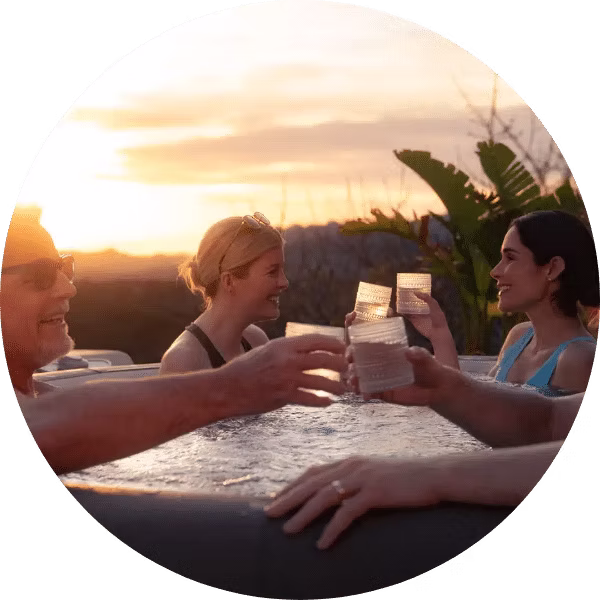 Couples enjoying barrier free comfortable seating in a Softub