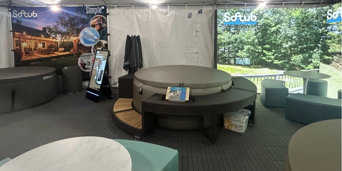 Softub event booth with spas ready to try — Softub returning to the Minnesota State Fair